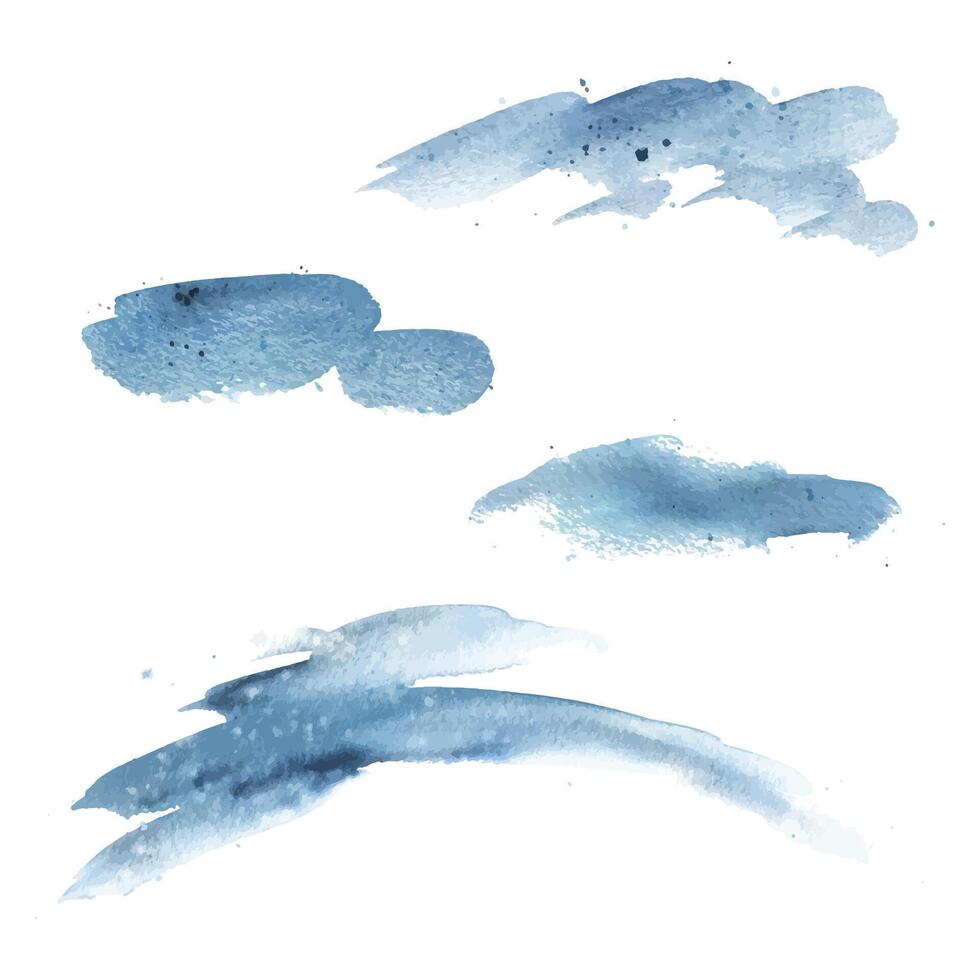 Blue, turquoise brush strokes, snowdrifts, shadows, sea waves, footprints on snow. Watercolor illustration hand drawn. Separate element isolated from background for landscape designer, arrangements vector