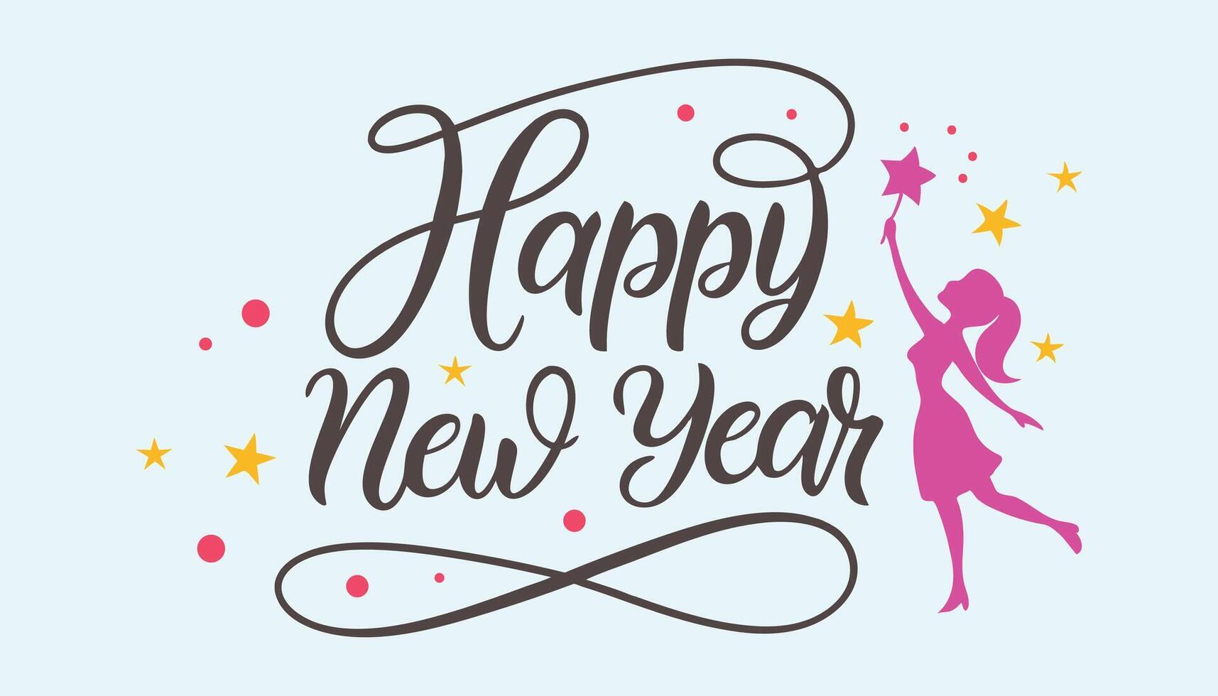 Modern Happy New Year Card Illustration Design, Text with Solid Sky Light Background vector