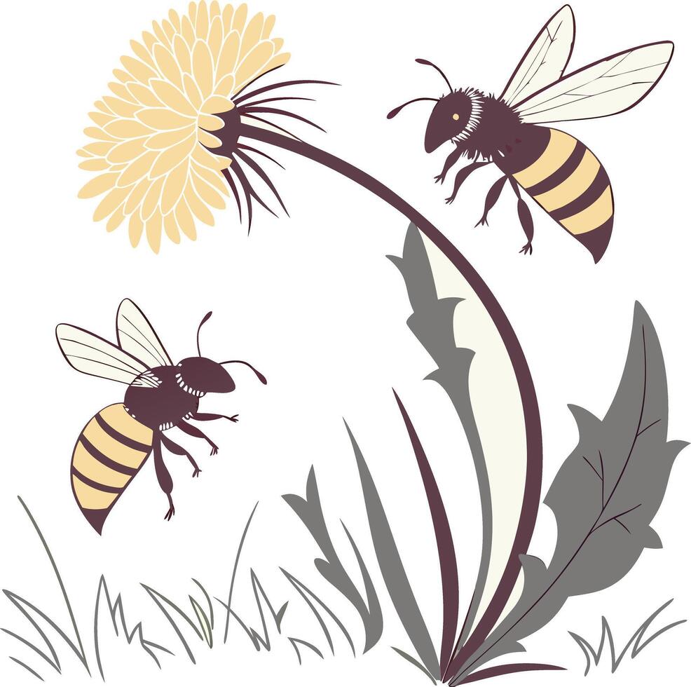 Black and Yellow Bee Honey Bee boho bee vector