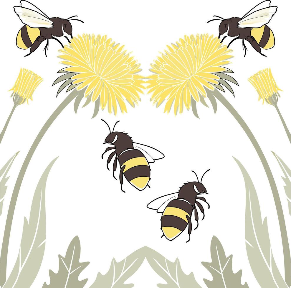 Honey Bee and flowers illustration vector