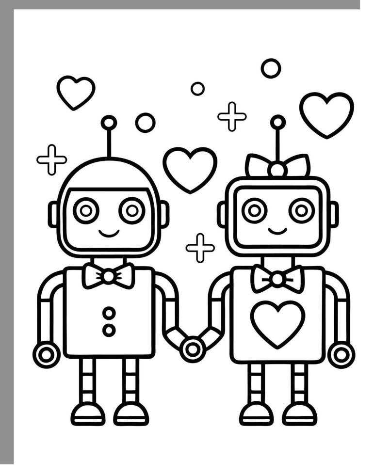 Valentine Cute Robot Coloring Pages vector