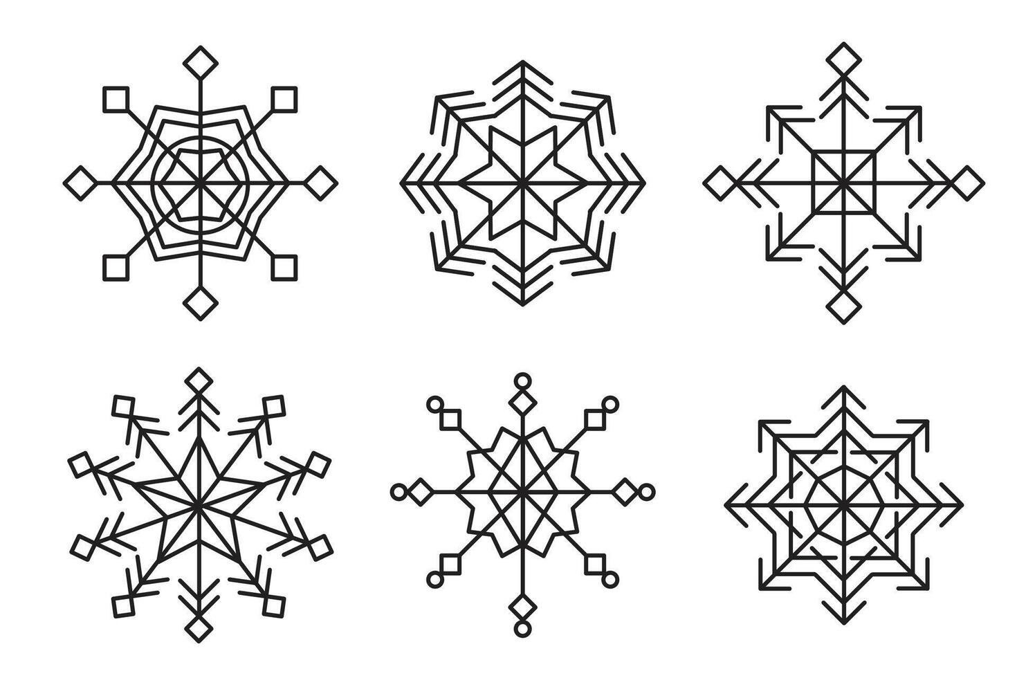 Snowflake line graphic with different shapes for winter, season, illustration and element vector