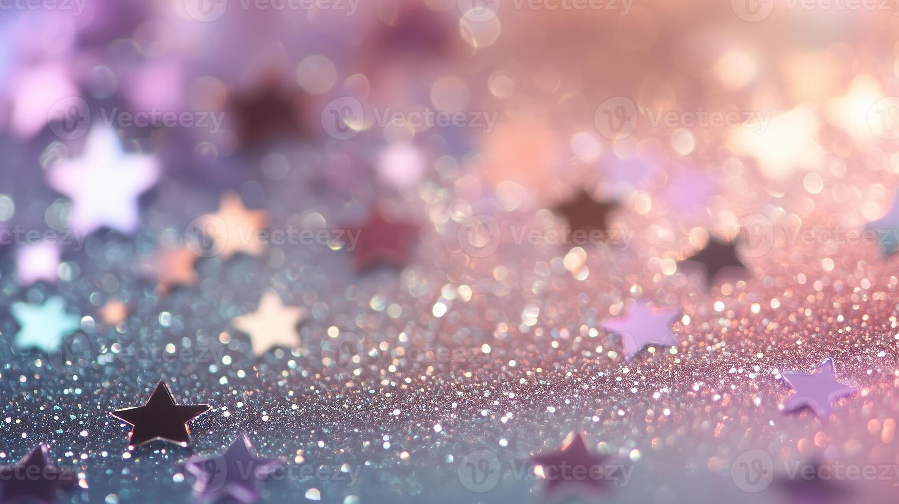 Sparkling star confetti scattered on a colorful background during a festive celebration photo
