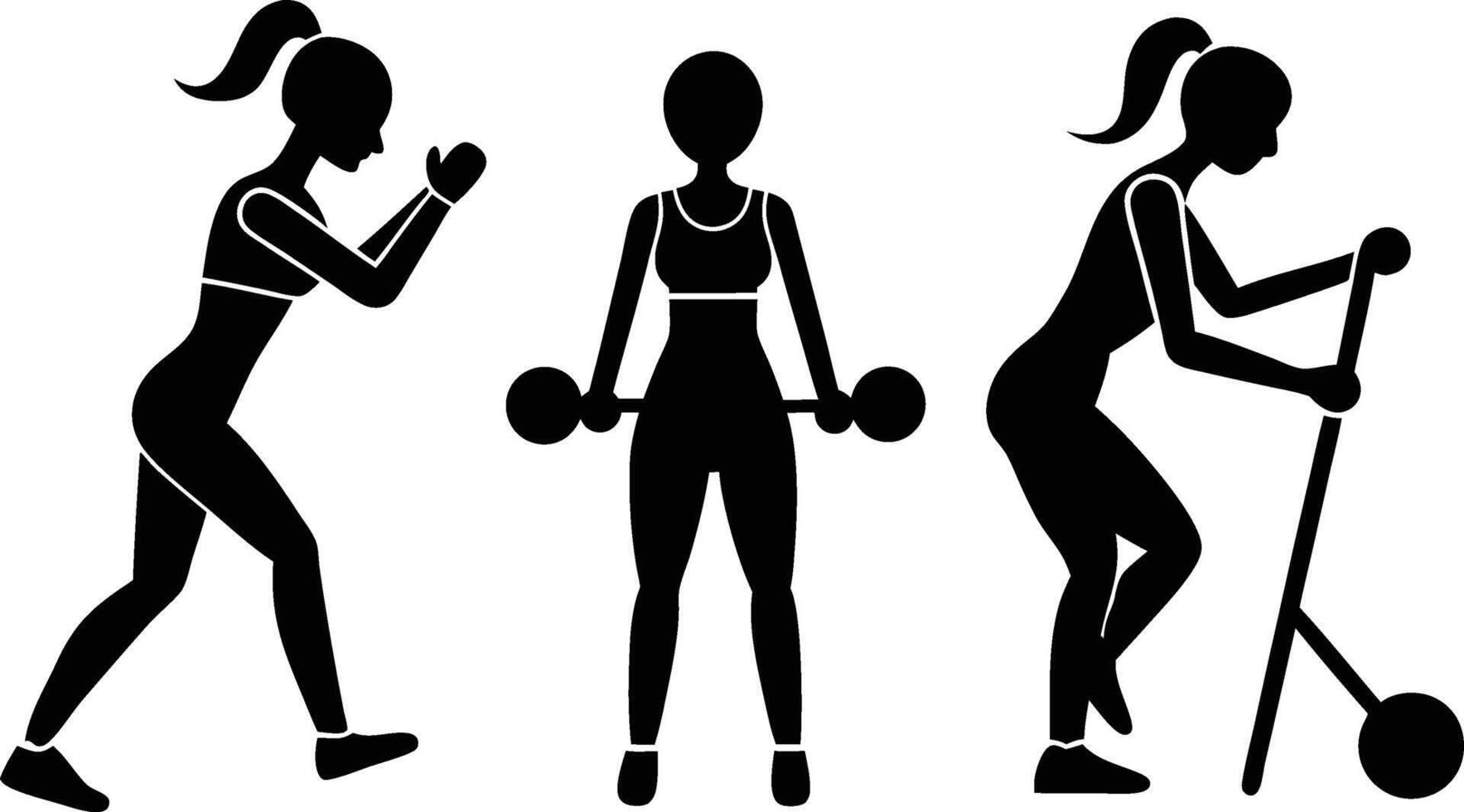 Women fitness exercise with machines silhouette vector