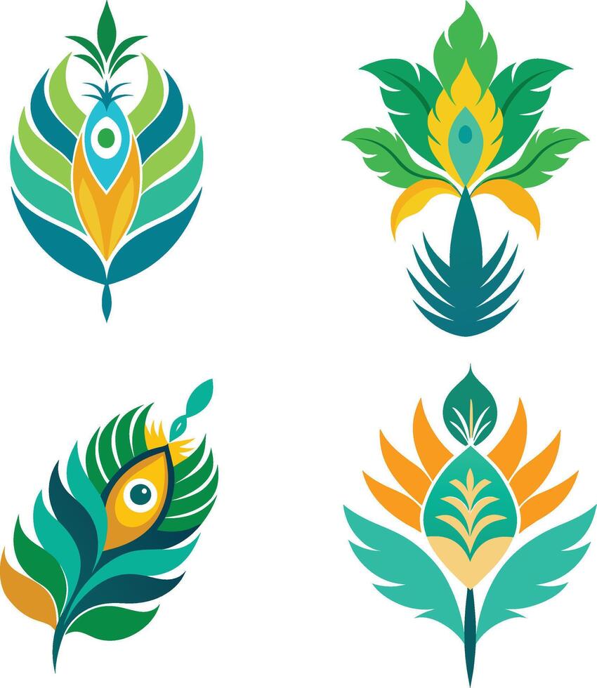Peacock feather Silhouette Illustration Design vector