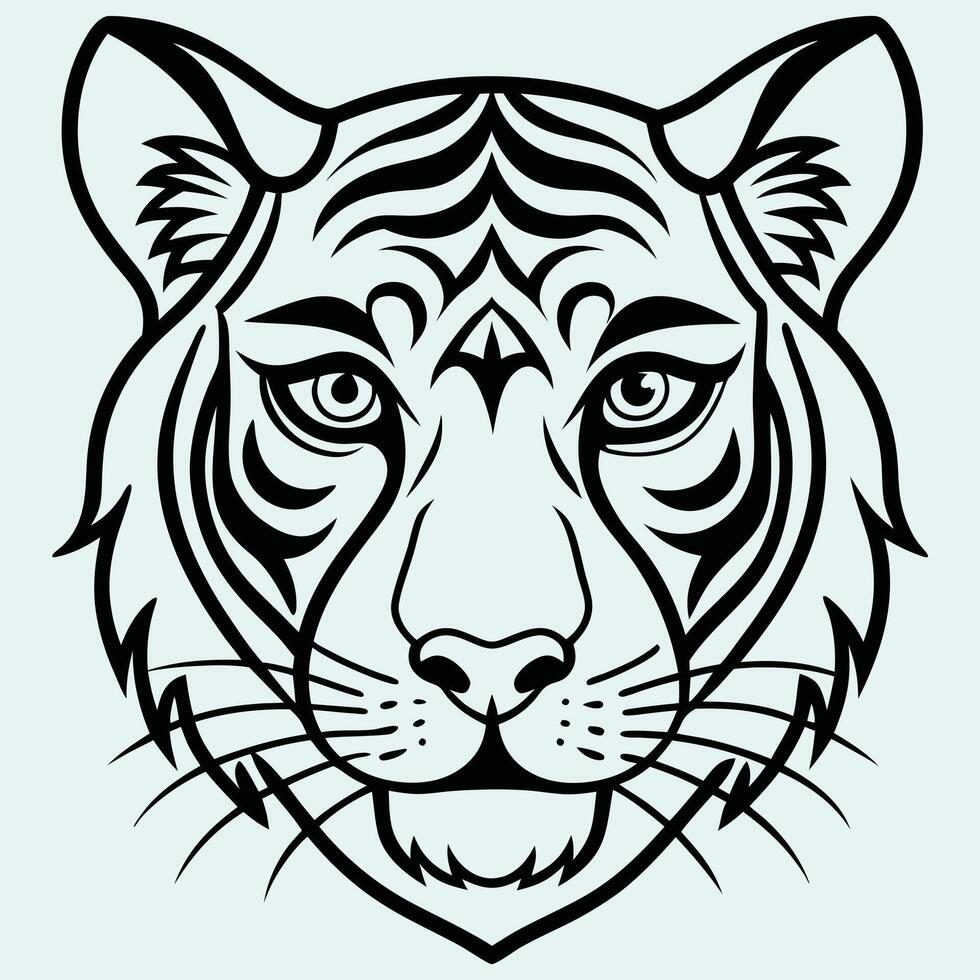 Majestic Tribal Tiger Face Line Art vector