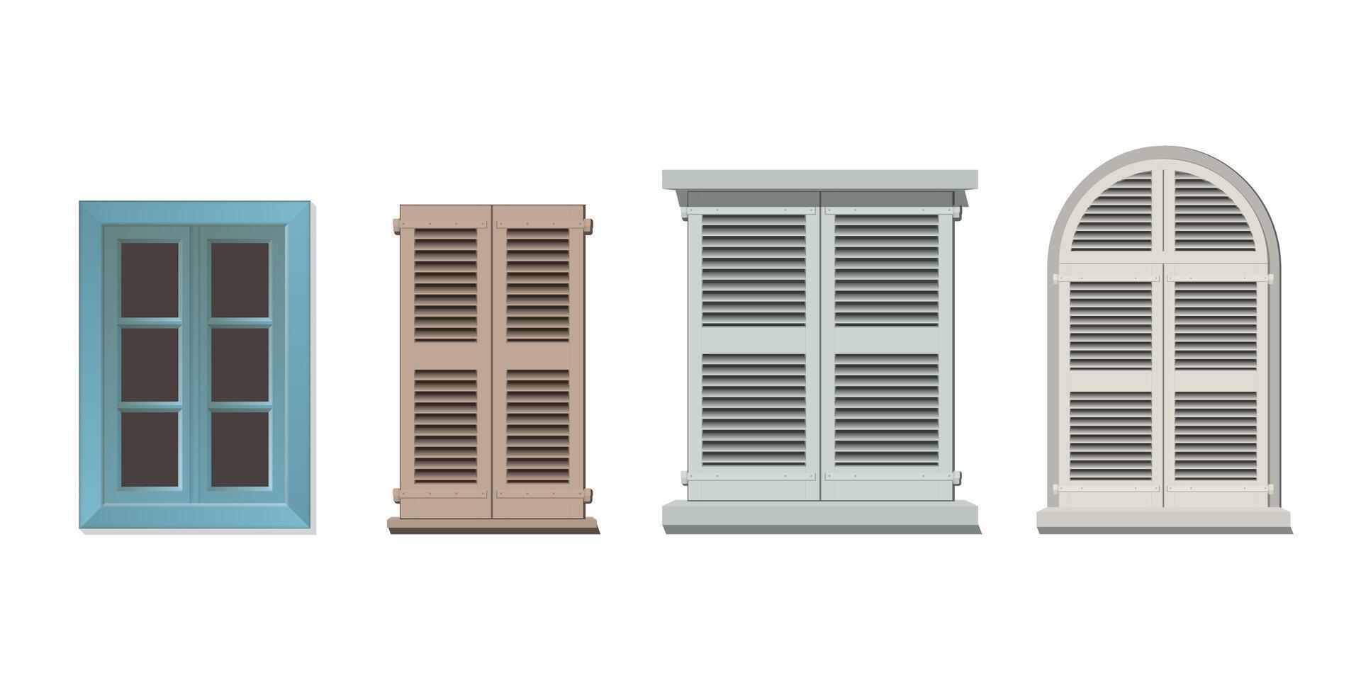 Old wooden window isolated vintage style graphic illustration. vector