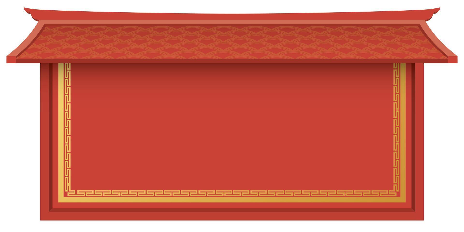 Chinese style 3D red rectangle frame isolated decorated with roof graphic illustration. Chinese New Year greeting card template. vector