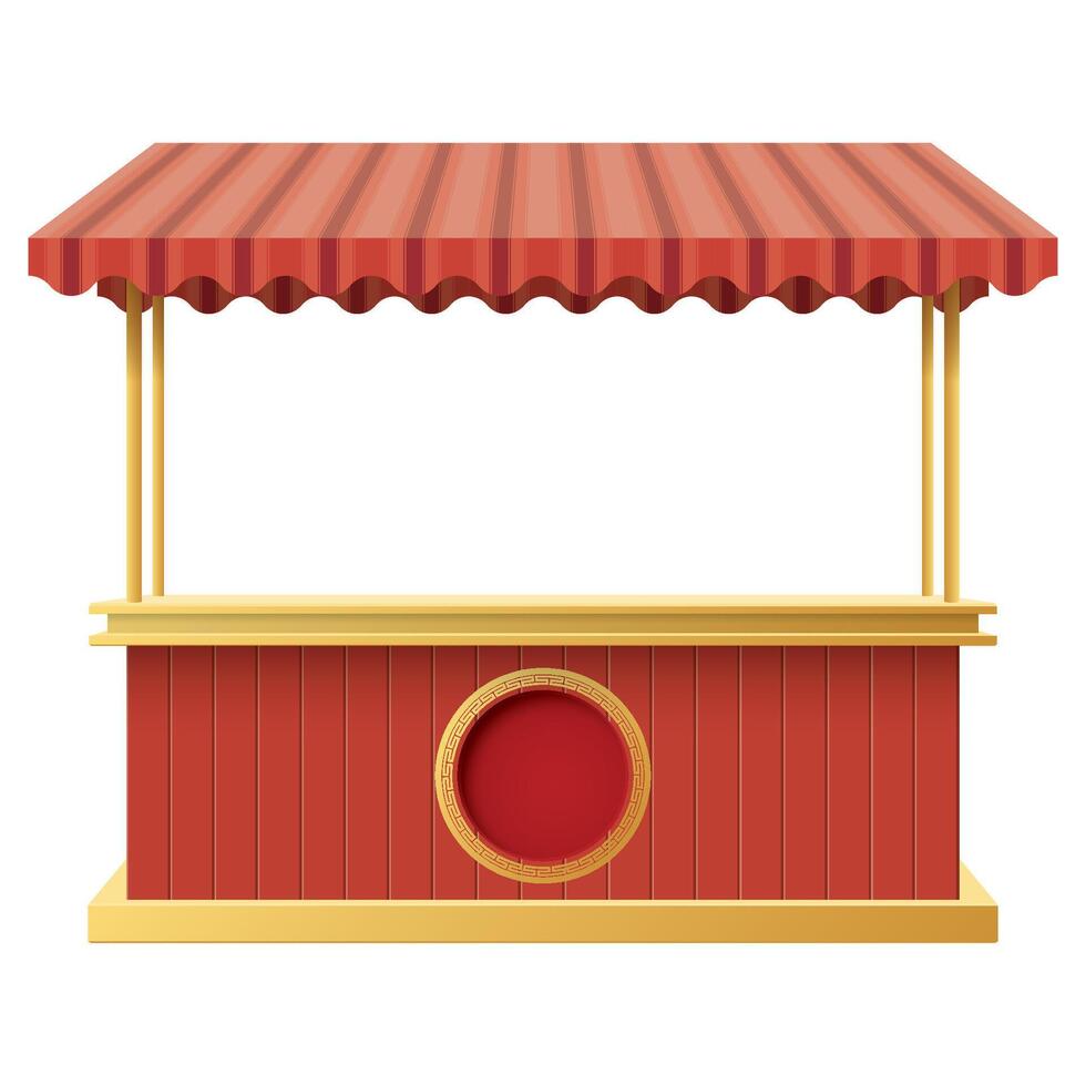 Street shop kiosk modern Chinese style isolated mock up with blank countertops display and blank circle frame graphic illustration. Small business and street food concept. vector