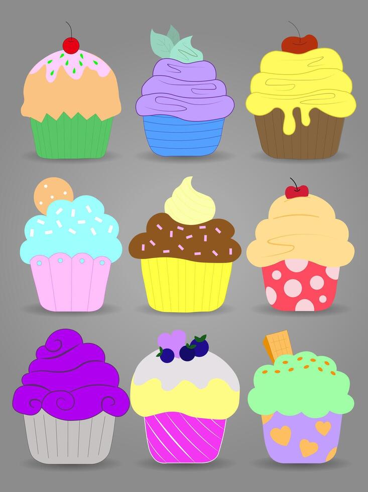 Set of colorful muffins vector
