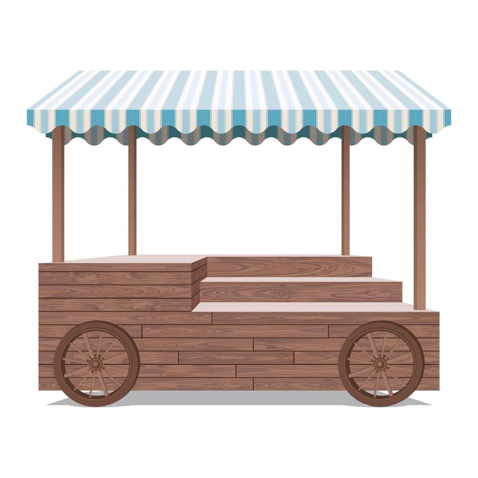 Wooden street shop cart mock up isolated graphic illustration have blank space for place the products presentation on countertop. Small business and street food concept. vector
