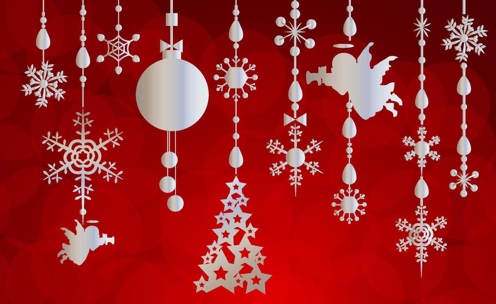 Christmas collage on red gradient vector