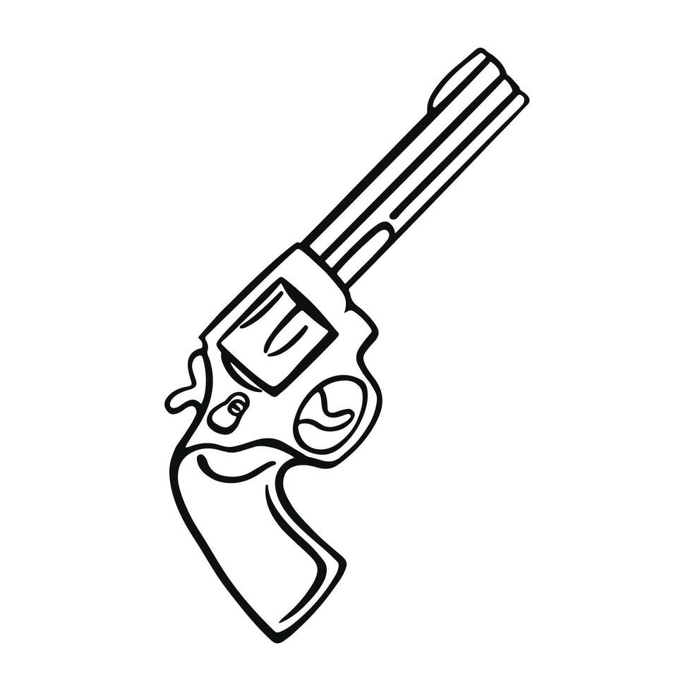 black and white line weapon revolver hands vector