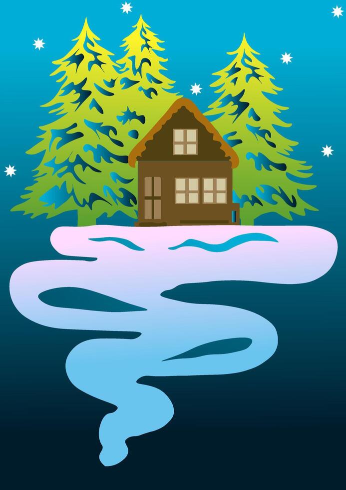 House in the forest in winter vector