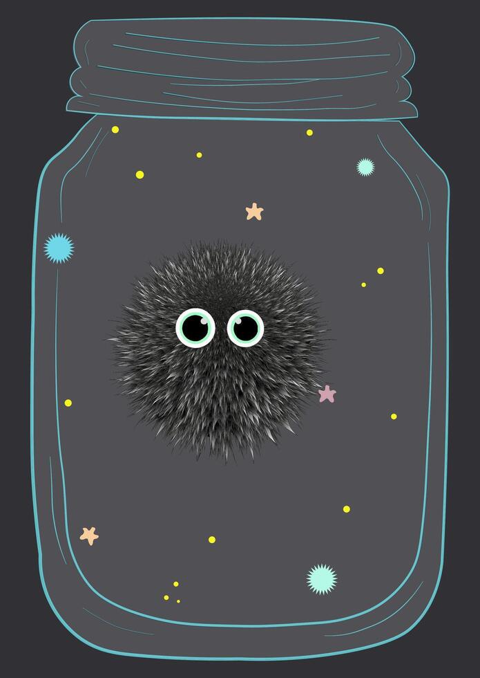 Fluffy creature in a glass vector