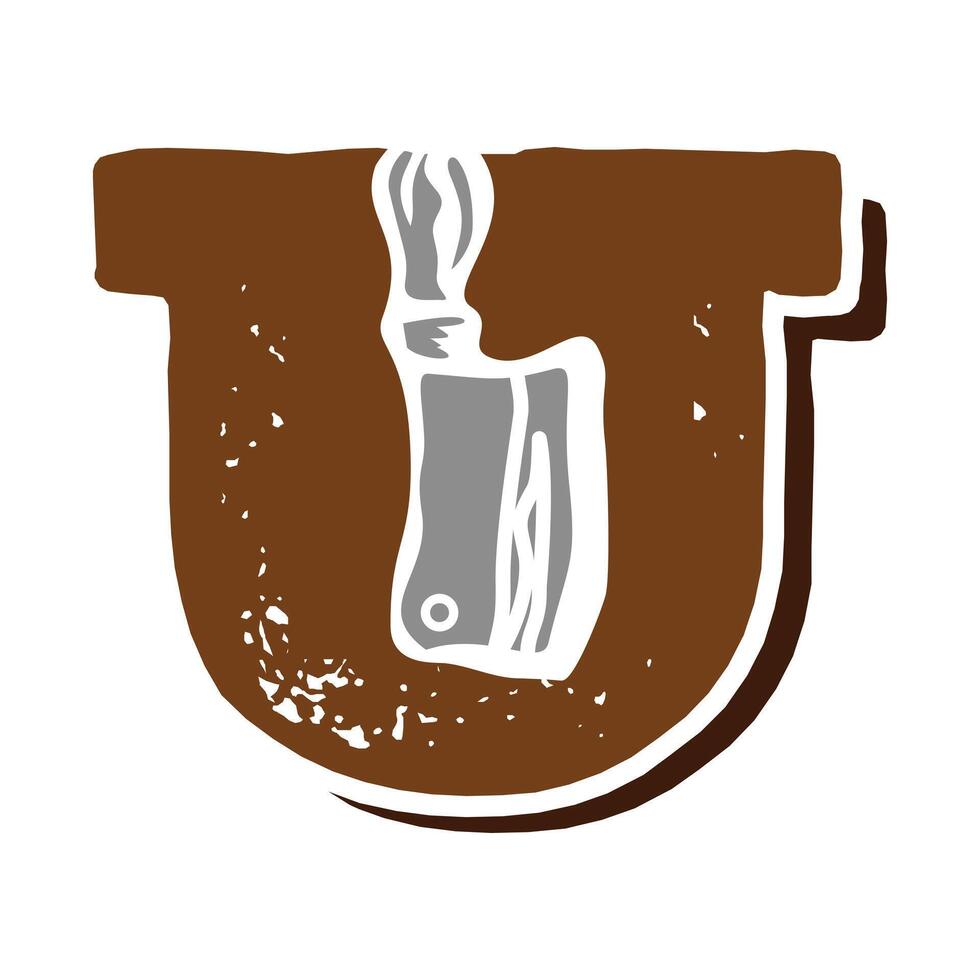 initial letter u meat knife icon logo design template vector