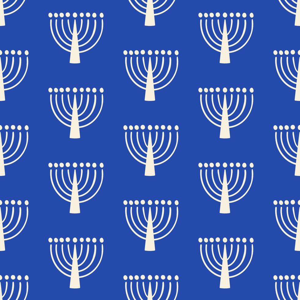 Menorah Abstract Blue Seamless Pattern Hanukkah Print vector