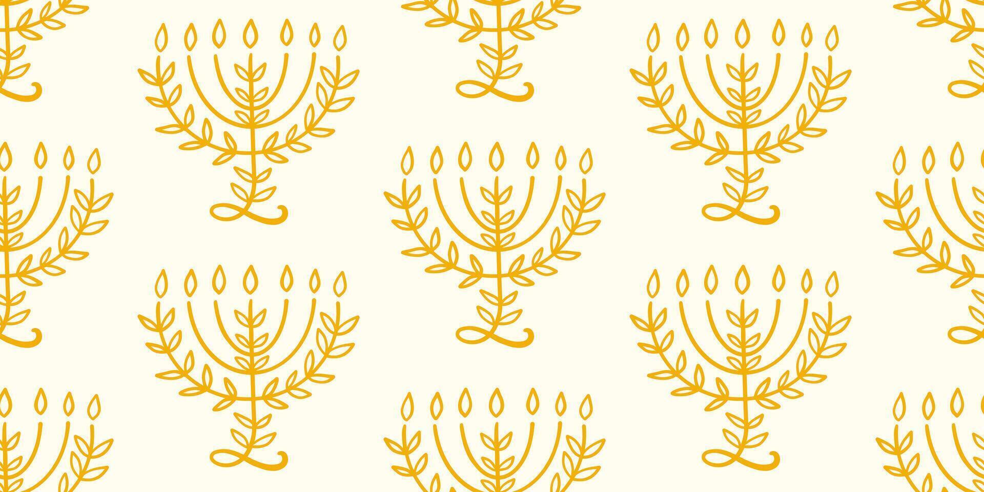 Gold Menorah Seamless Pattern Hanukkah Background vector