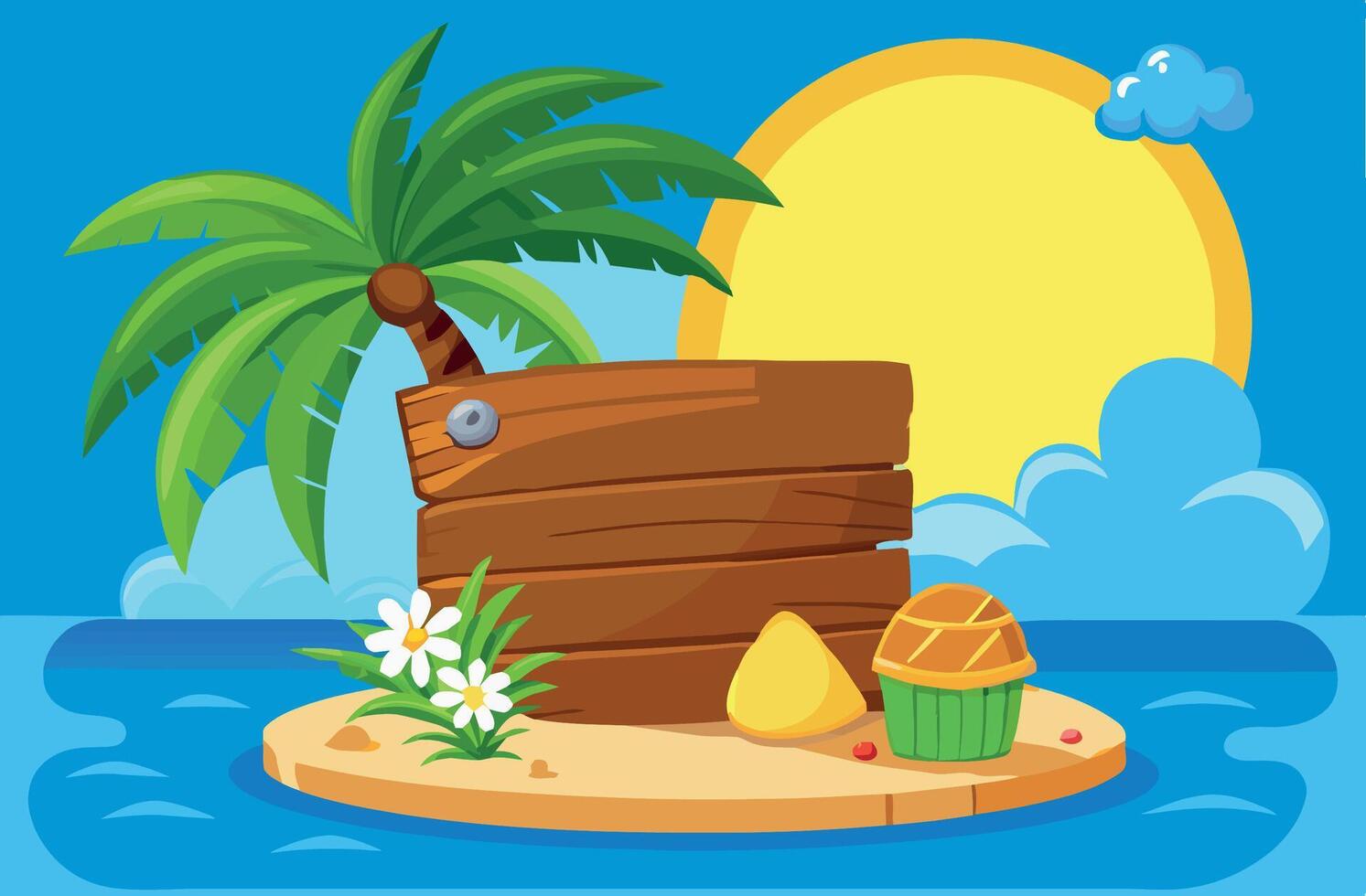 An island with a wooden sign and a coconut vector