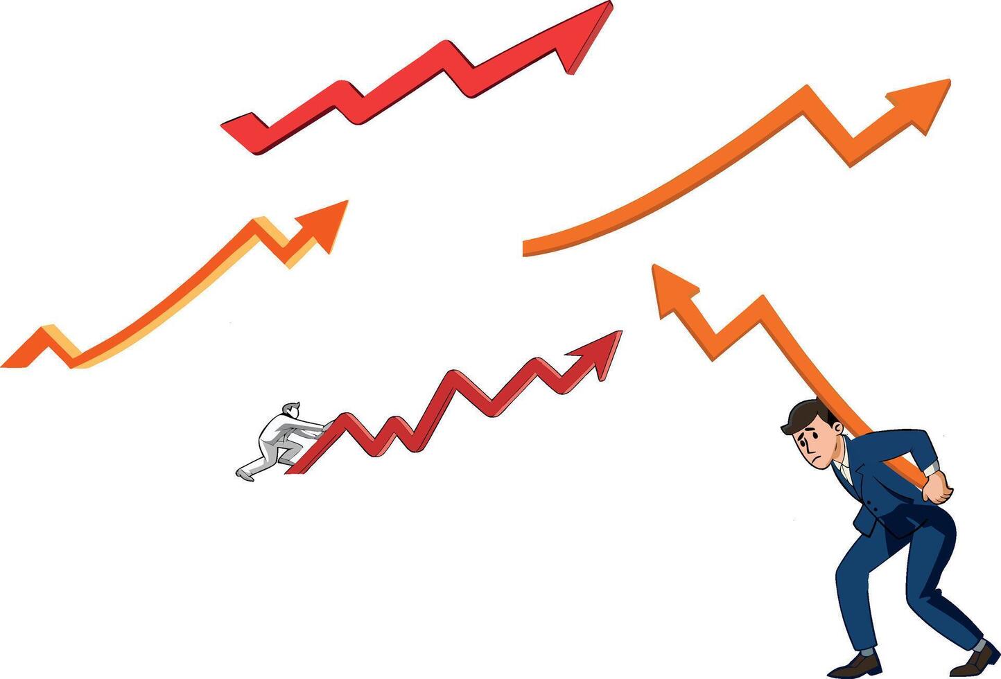 A cartoon man is pushing a red arrow up vector