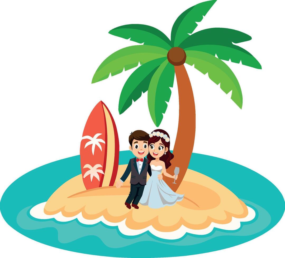 Wedding couple on an island vector