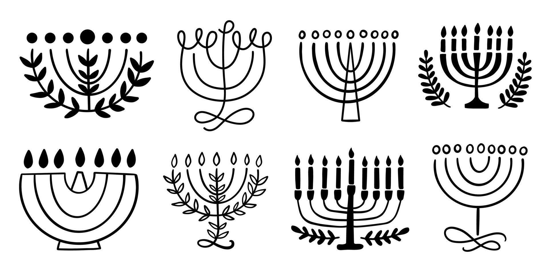 Artistic Menorah Hanukkah Shapes Set Illustration. Artistic Logo Icons vector