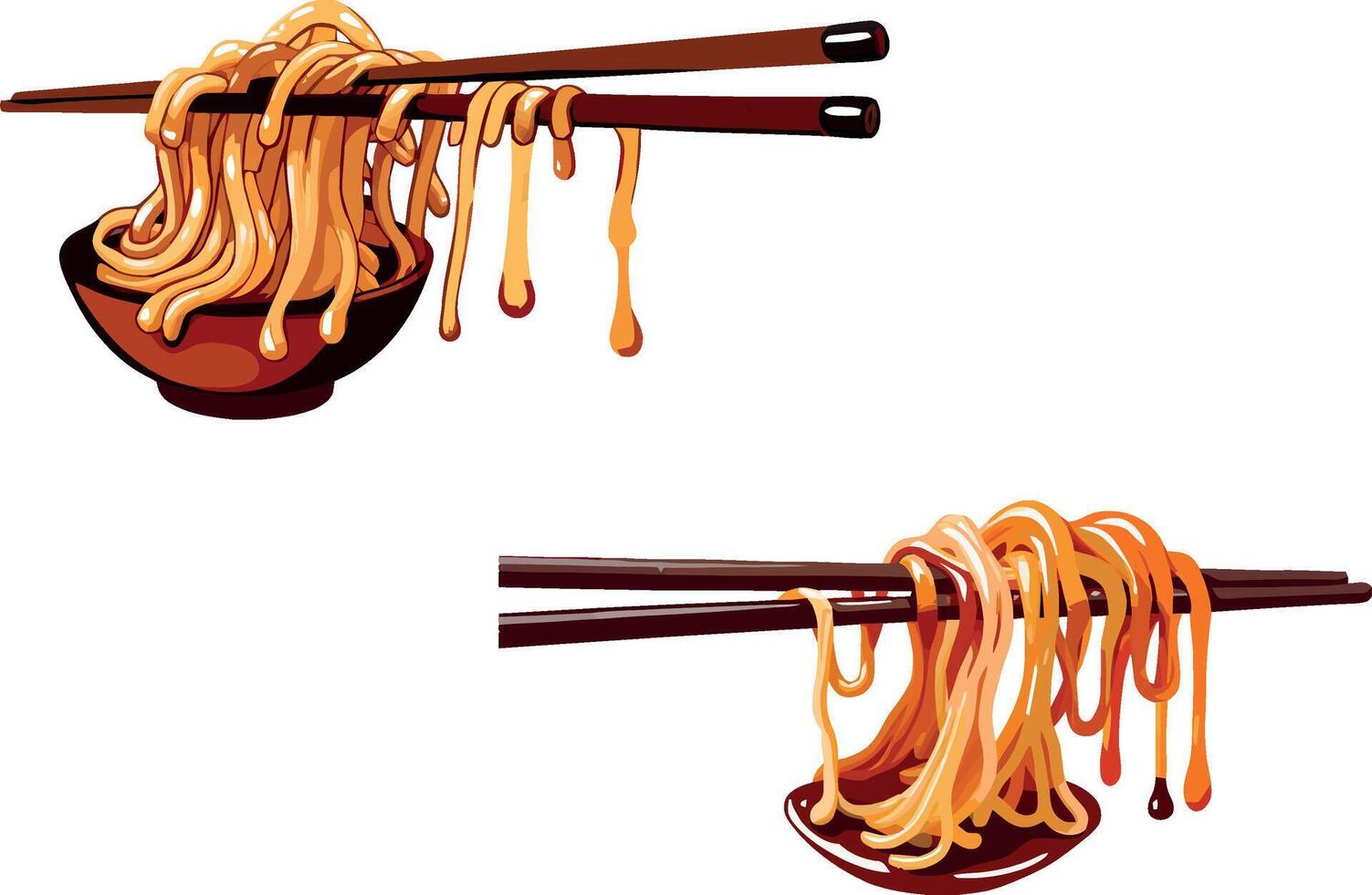 Chopsticks and noodles in a bowl vector