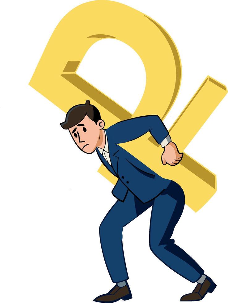 A man in a suit carrying a large gold dollar sign vector