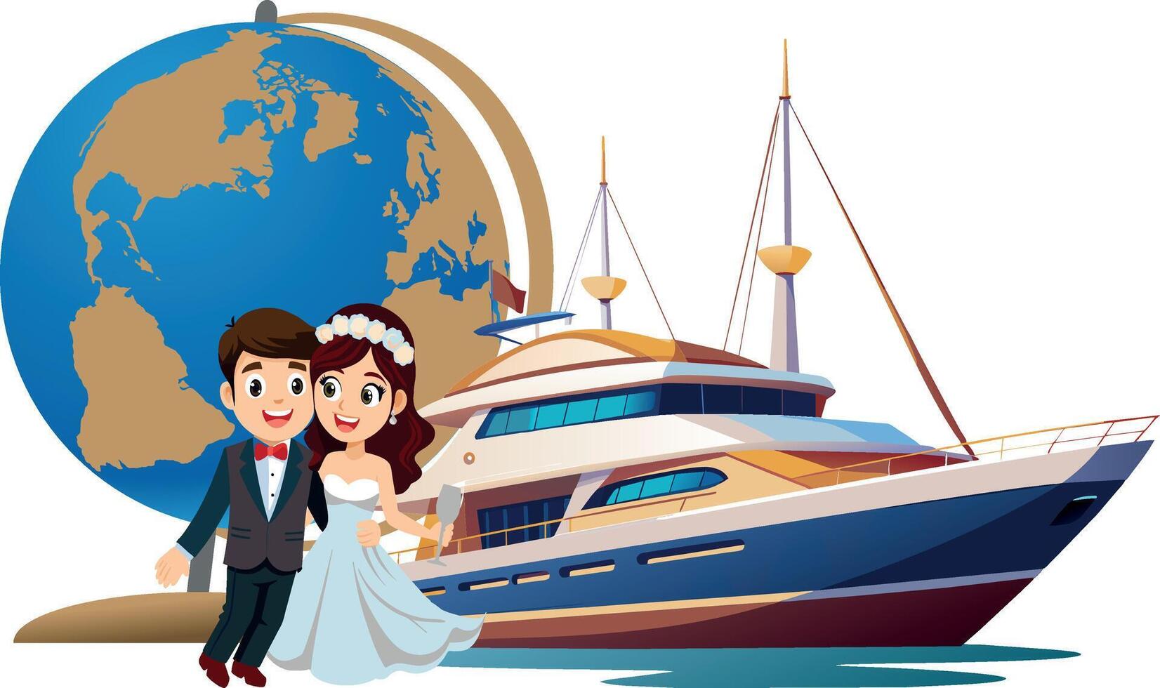 A cartoon couple is standing next to a boat vector