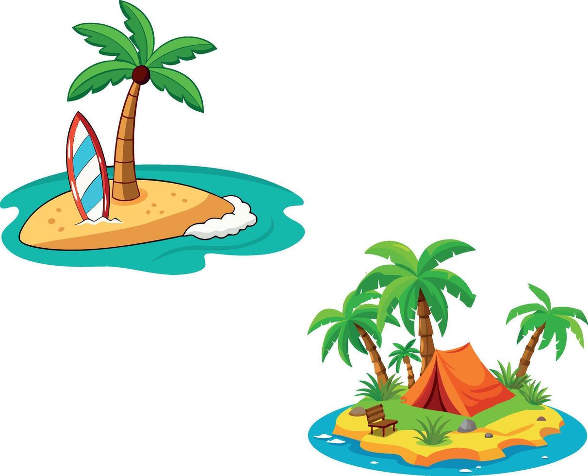 sticker with palm tree and tropical sea vector