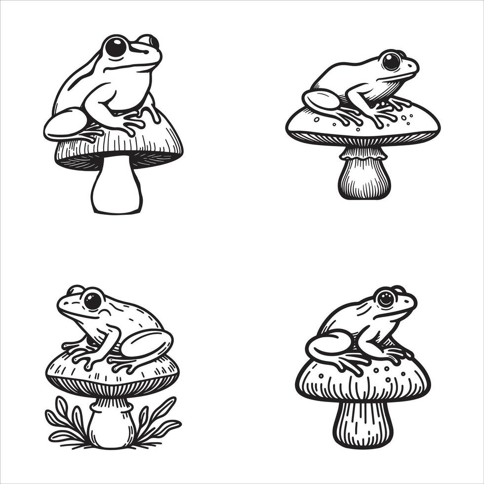 Frog sitting near mushroom vector