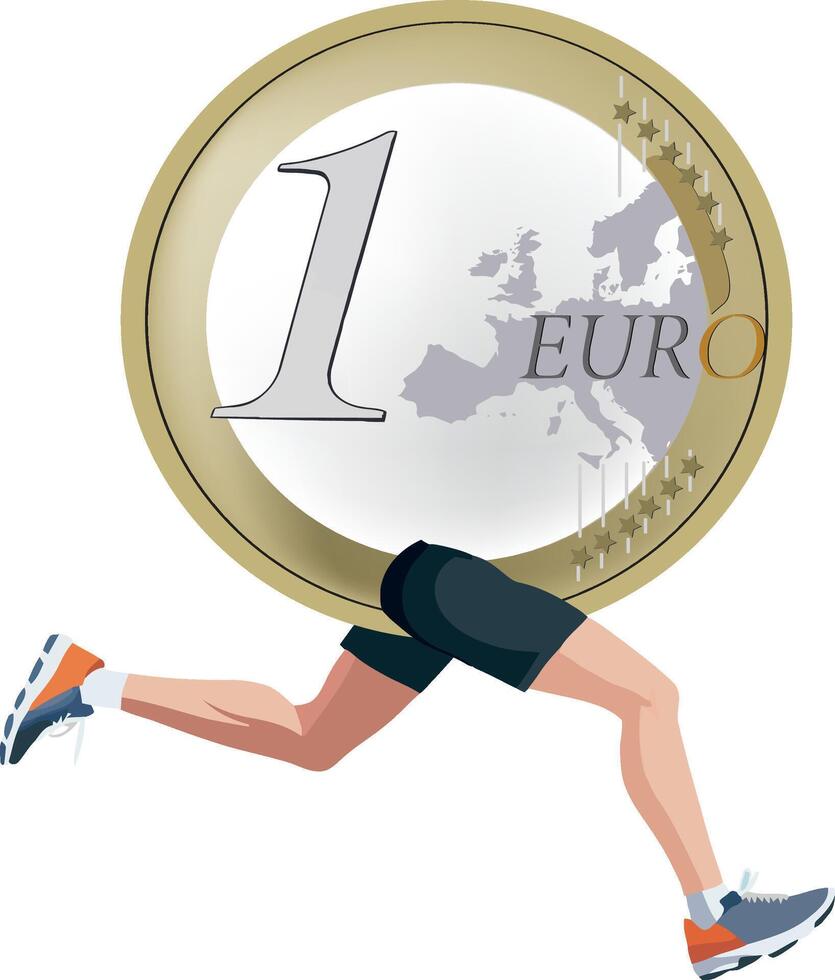 Euro coin running with a man in shorts vector