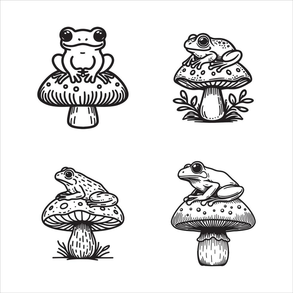 Joyful frog mascot sitting on a mushroom vector