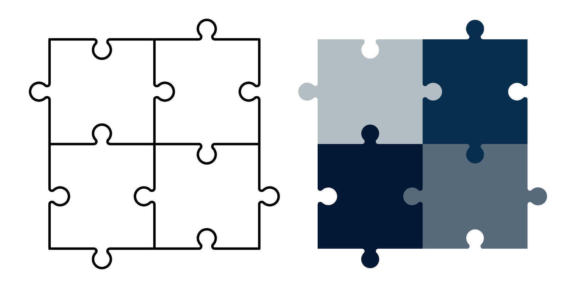 Puzzle of 4 square pieces. Editable Stroke. Creativity, inspiration, logical thinking. vector