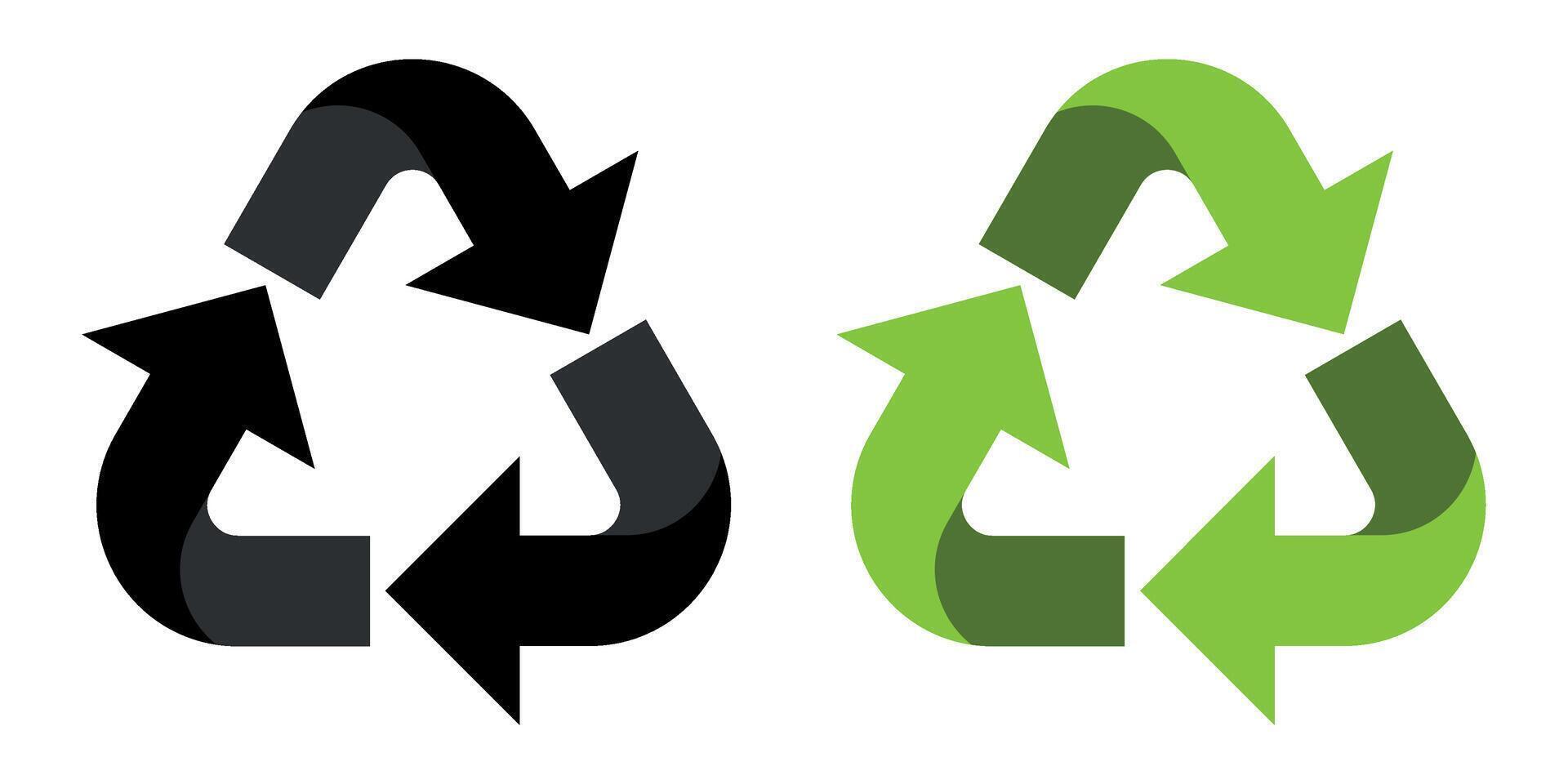 Recycling. Recycle icons. Recycling arrows. Recycling Symbol. Green and black icons for packaging, recycling. Ecology, environmentally friendly, environmental management symbols. vector
