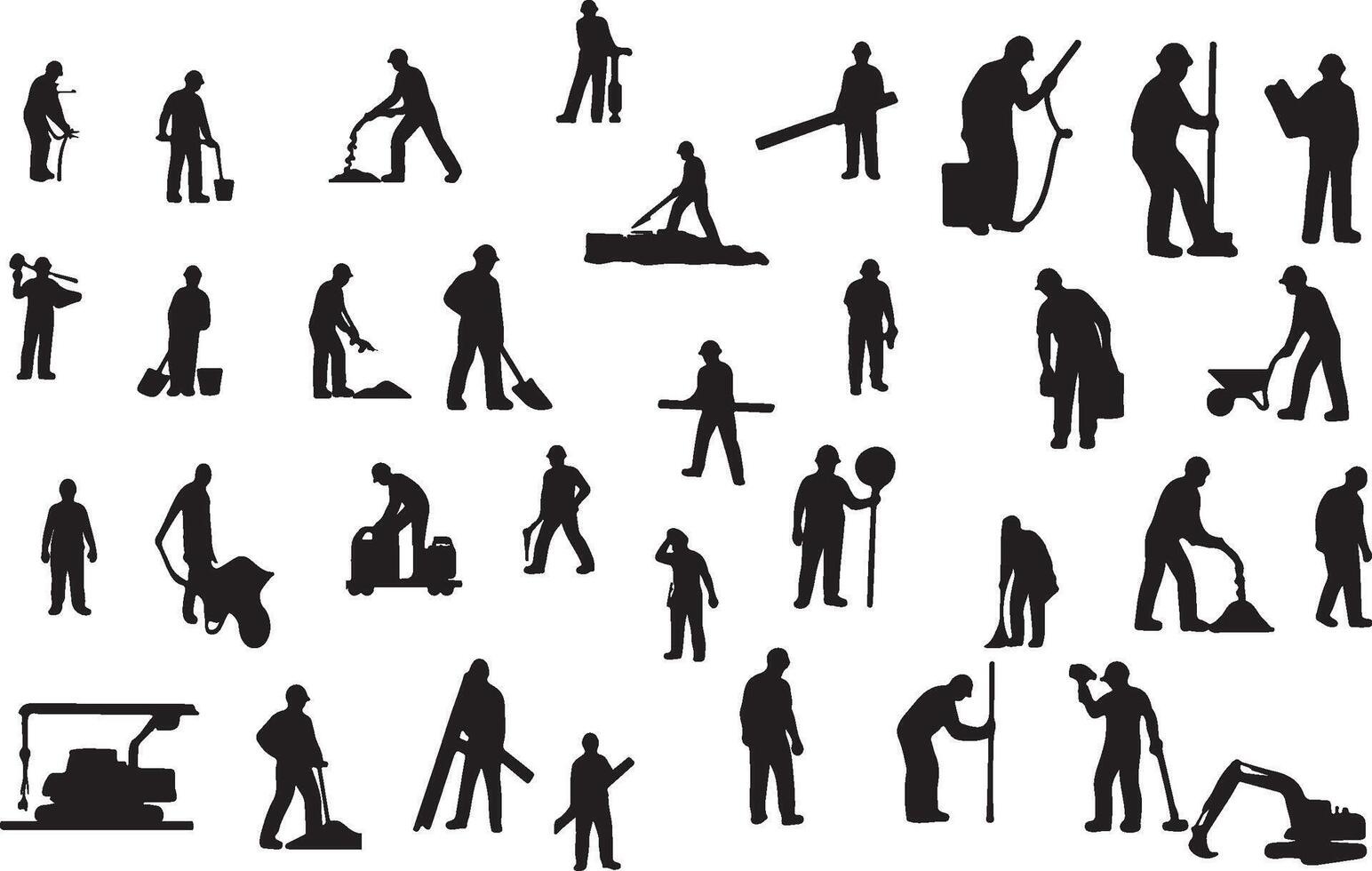 Silhouettes of people working in various jobs vector