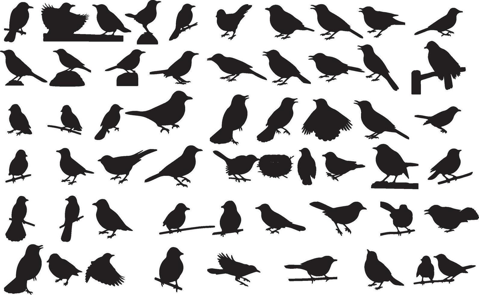 silhouette of birds on branches vector