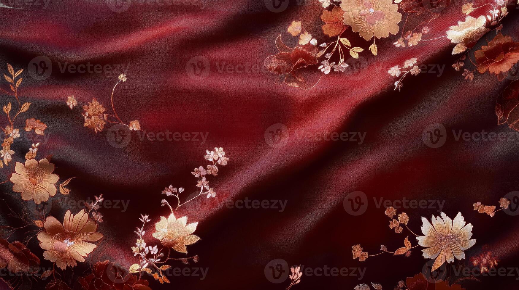Luxurious red fabric with floral patterns designed for elegant decor and fashion photo