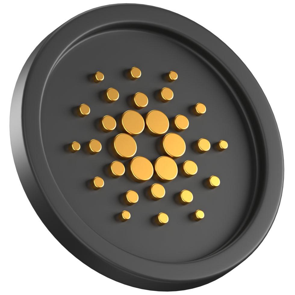 3d icon of a black coin with golden Cardano logo in the center png