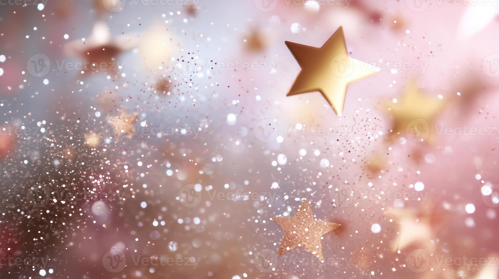 Decorative golden stars and glimmering particles create a magical atmosphere for celebrations or events photo
