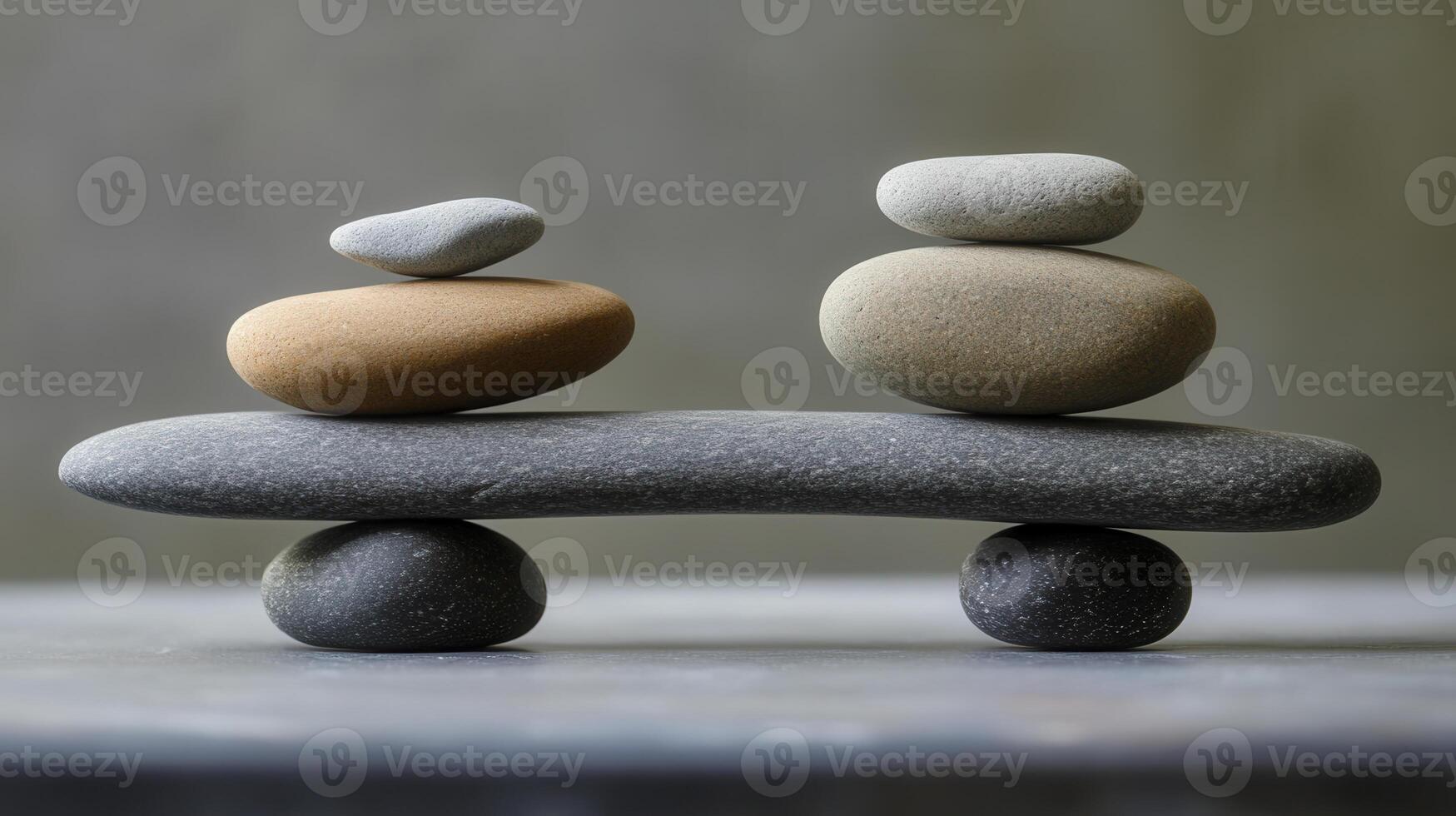 Balanced stones creating a tranquil composition in a minimalistic setting during soft natural light photo