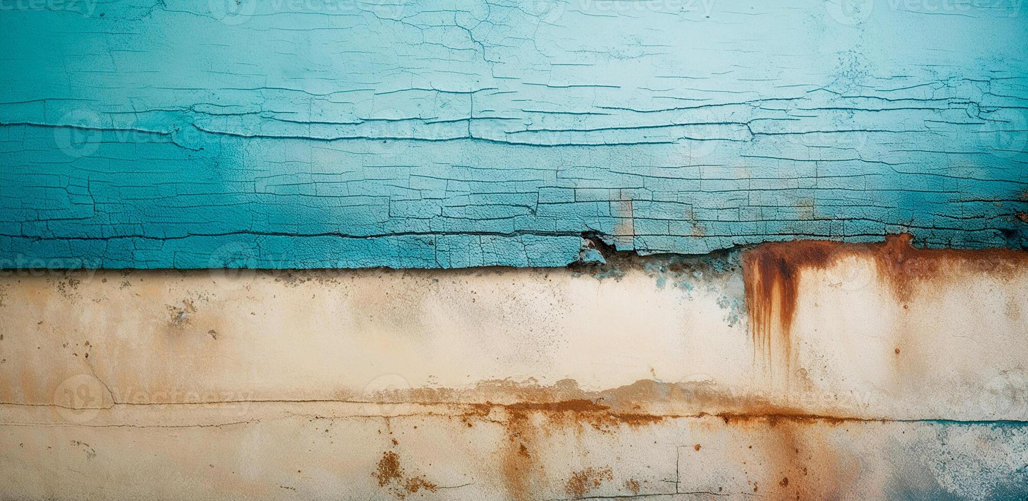 Dirty old wall with smudges, rust, cracks and paint residues, grunge texture, generated by AI. photo