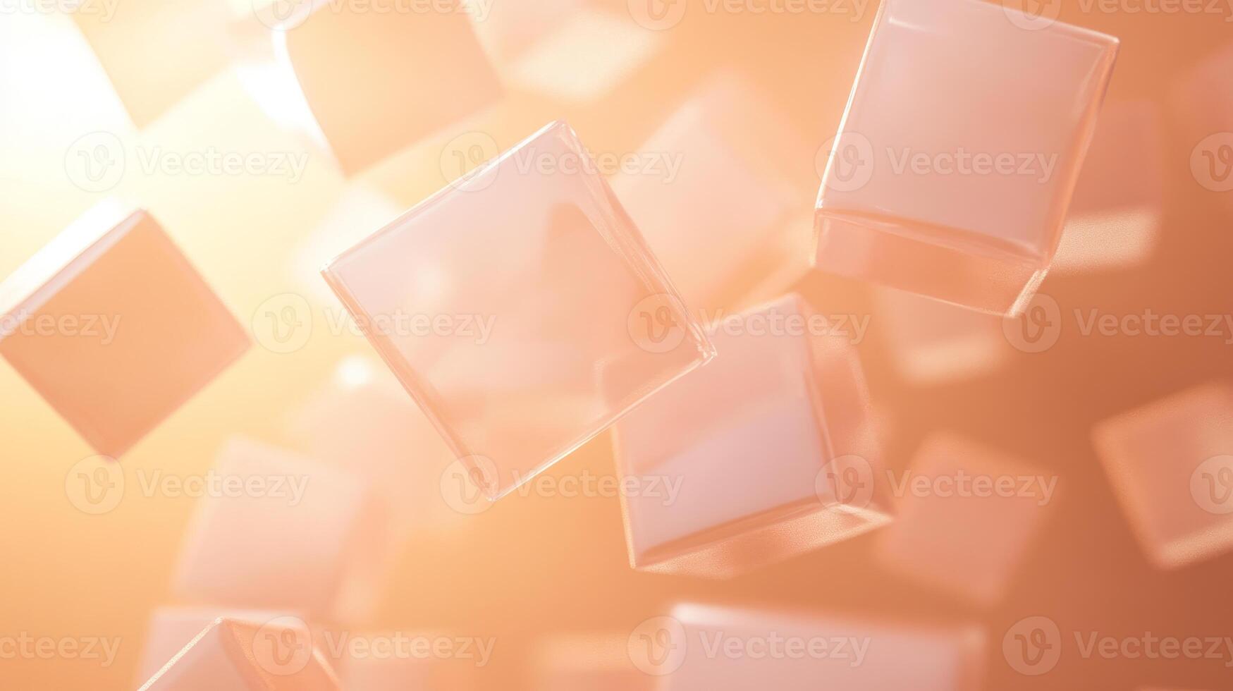 Floating translucent cubes in warm, glowing abstract background photo