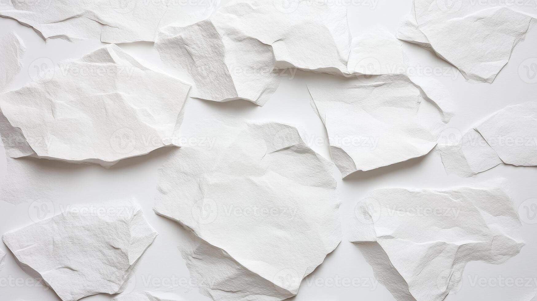White torn paper pieces scattered on textured surface, creating minimalist and abstract background photo