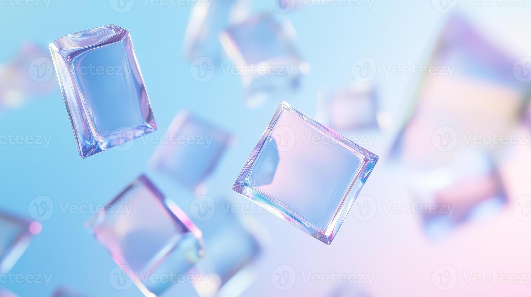 Floating geometric shapes with soft pastel gradient background photo