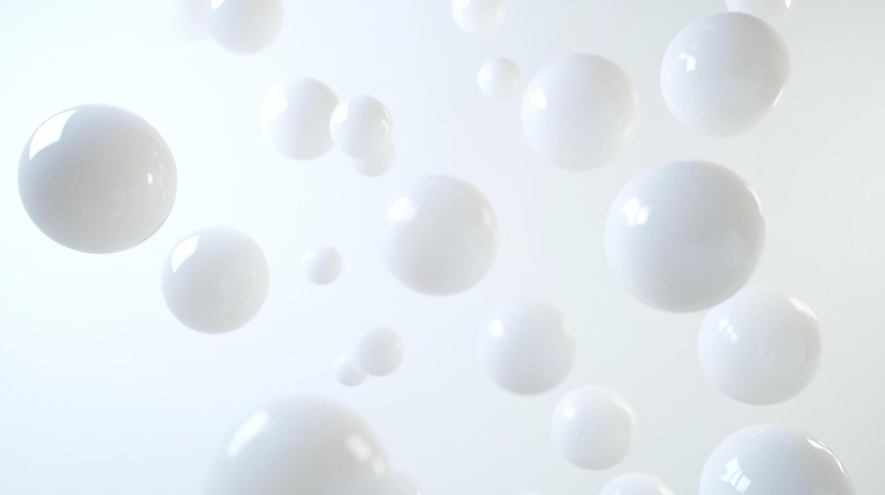 Floating white spheres on minimalist geometric background create serene atmosphere photo