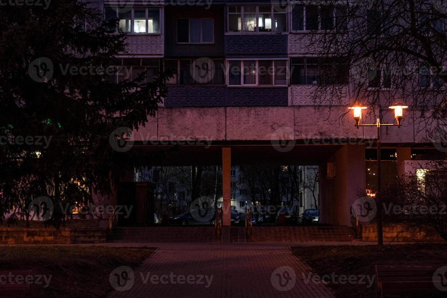 Panel, Soviet, multi-storey house in the evening in Minsk photo