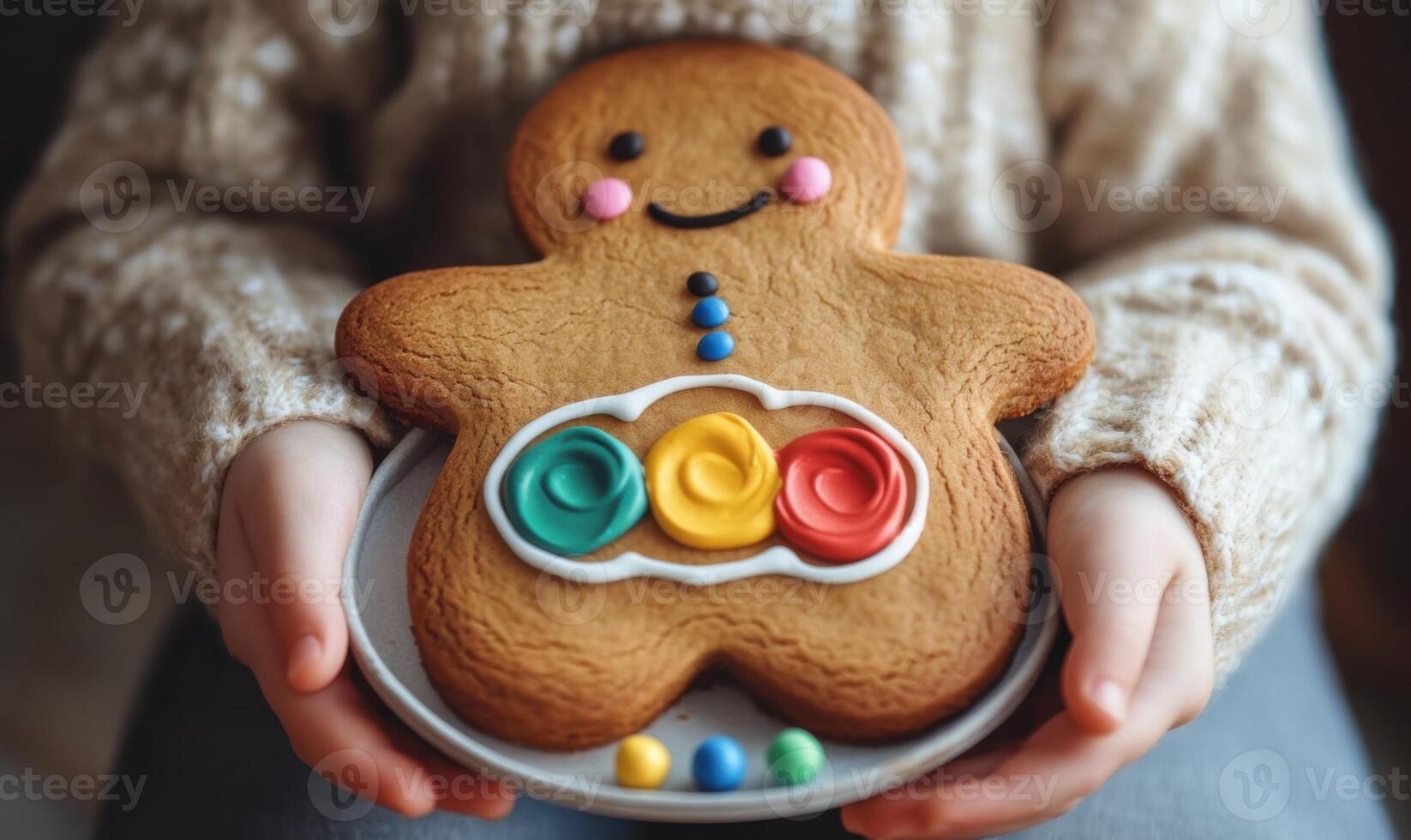 Gingerbread that has little dots in the shape of a palette of edible paints held by a child. photo