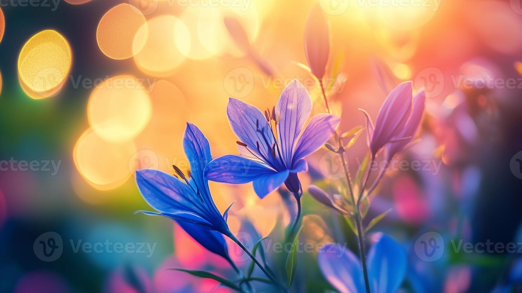 Aquilegia columbine flower blue petal with blurred vibrant background photo