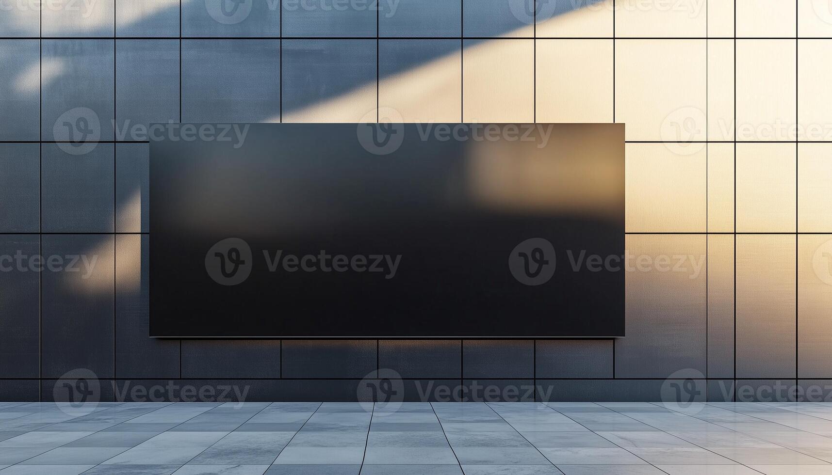 Black billboard on wall for commercial building promotion brand photo